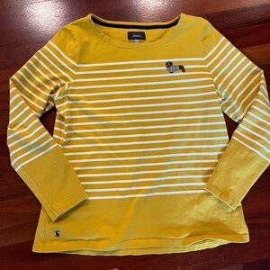 Joules Mustard and White Striped Long Sleeve Top with Dachshund Motif